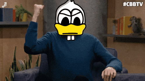 a person with a cartoon duck on their face and the hashtag #cbbtv