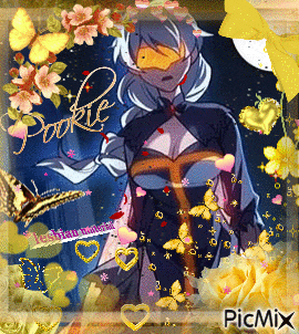 a picture of a girl surrounded by butterflies and flowers with the words picmix on the bottom right