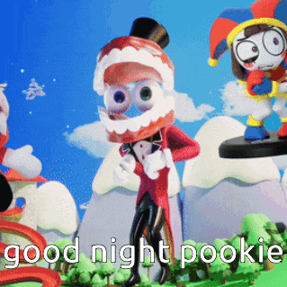a cartoon says good night pookie with a cartoon character