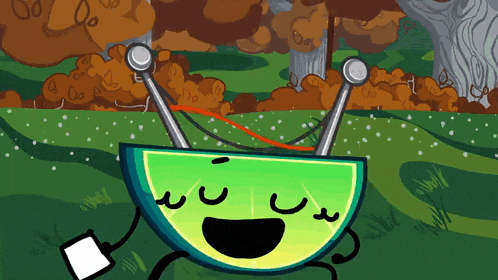 a cartoon drawing of a green slice of lime