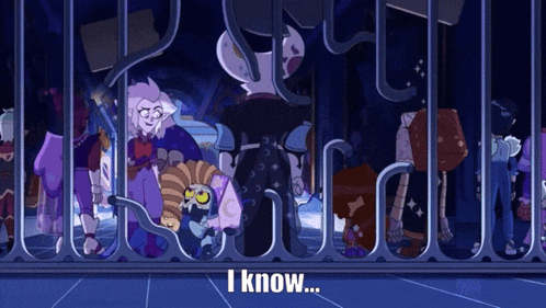 a group of cartoon characters are behind bars and the words i know are visible
