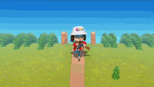 a cartoon character wearing a hat that says capr is holding a gun