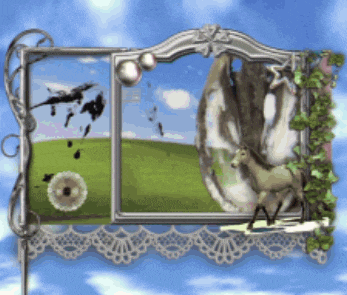 a picture frame with a picture of a deer and dandelions