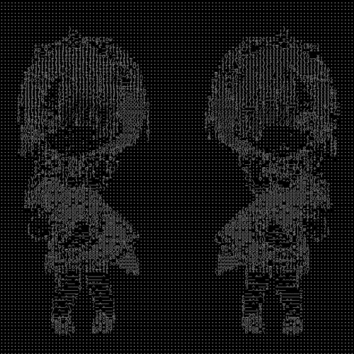 a couple of skulls are standing next to each other on a black background