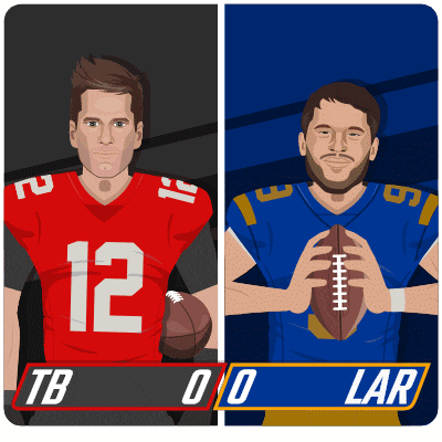 two football players are standing next to each other with the score tb 0 lar