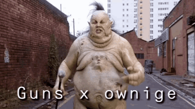 a poster for guns x ownige shows a monster walking down the street