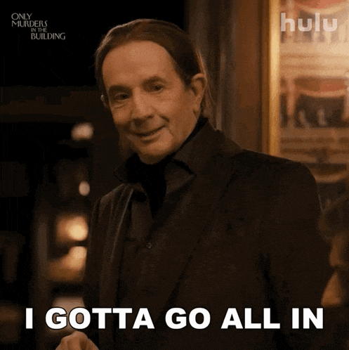 a man says i gotta go all in in front of a sign that says hulu