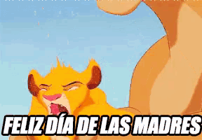 a picture of a lion and a cub with feliz dia de las madres written on the bottom