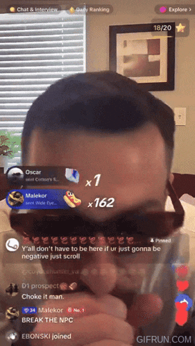 a man wearing sunglasses is on a live stream with a number of followers
