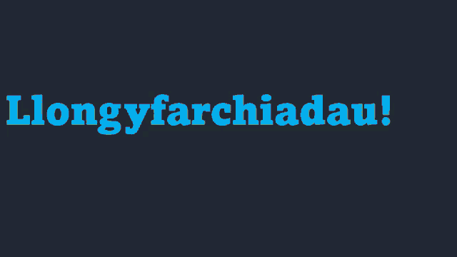 llongyfarchiadau is written in different colors on a dark background