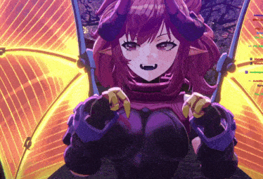 a screenshot of a video game shows a girl with horns and wings