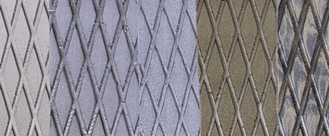 a collection of different colored metal sheets with a diamond pattern on them