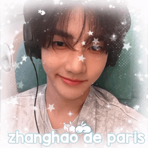 a picture of a young man with headphones and the words zhanghao de paris