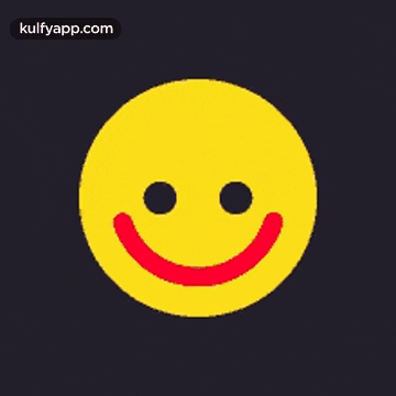 a red and yellow devil smiley face with horns on a black background