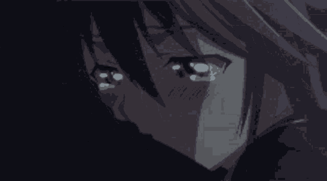a close up of a anime girl crying with tears coming out of her eyes .