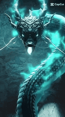 a dragon is glowing in the dark with its tongue sticking out