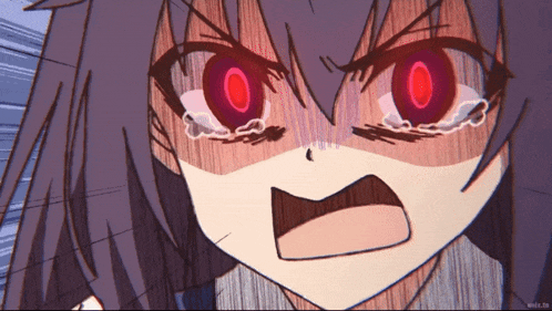 a close up of a girl 's face with red eyes and a watermark that says " while.tv "
