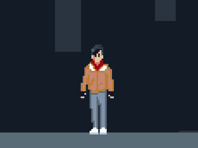 a pixel art drawing of a man in a red superhero costume