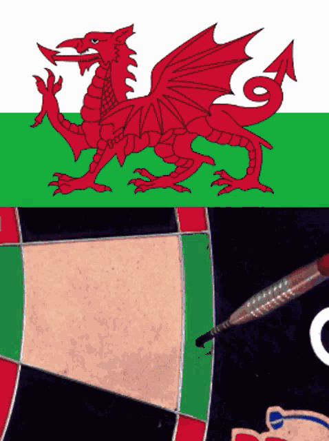 a dart board with a red dragon on the top