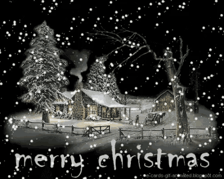 a snowy scene with the words merry christmas written on the bottom