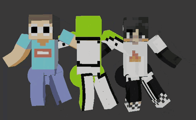 a group of minecraft characters standing next to each other including dream