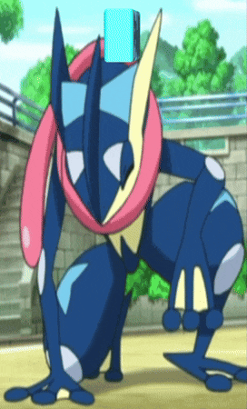 a cartoon frog with a blue box on top of its head