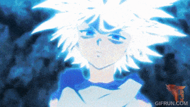 a gif of a person with white hair and the website gifrun.com