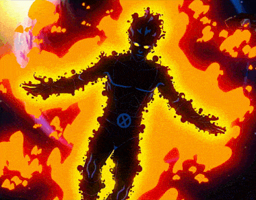 a silhouette of a man with a x on his chest