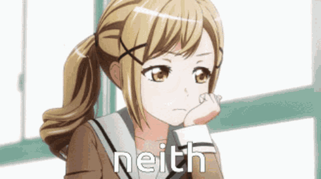 a girl in a school uniform with the word neith written on her face