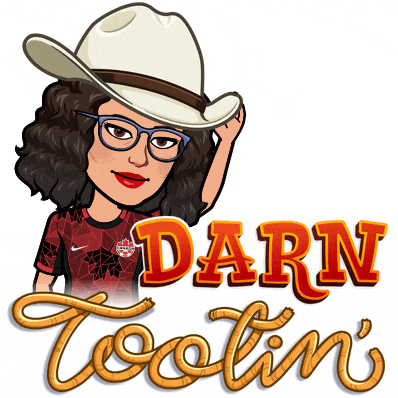 a cartoon of a woman wearing a cowboy hat with the words darn tootin ' below her