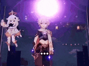 a man and a girl are standing next to each other in front of a purple light .
