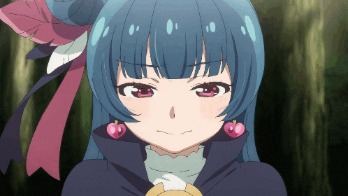 a close up of a anime girl with blue hair