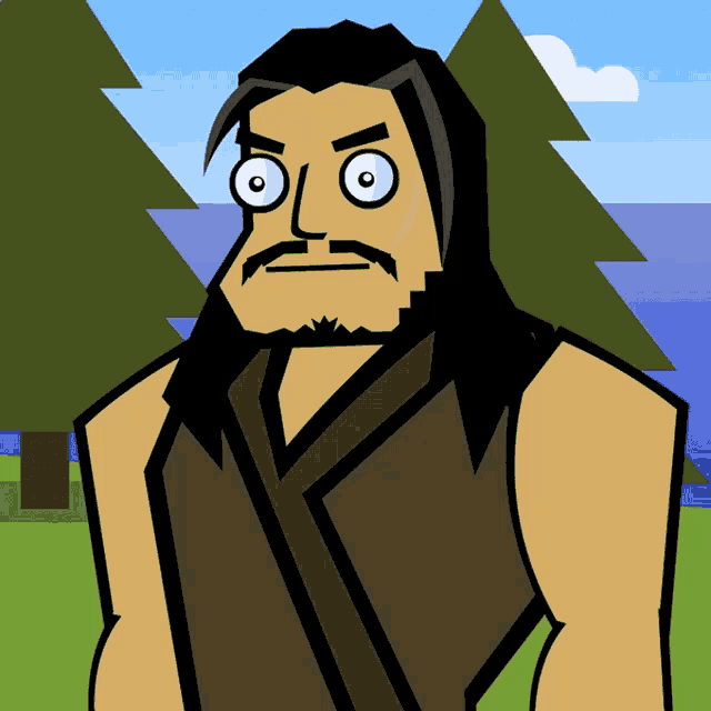 a cartoon drawing of a man with a beard and long hair