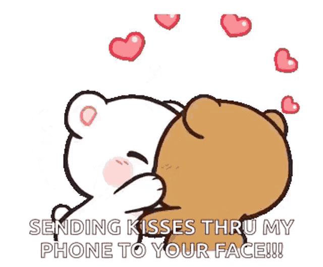 a cartoon of two teddy bears hugging each other with hearts surrounding them .