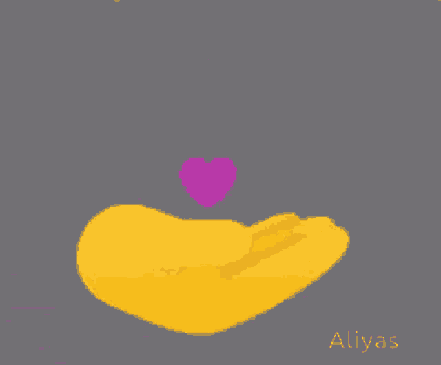 a yellow hand is holding a pink and purple heart with the name aliyas written below it