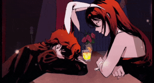 a cartoon of a man and a woman with bunny ears