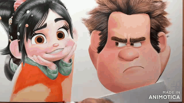 a drawing of a girl and a man with the words made in animatica on the bottom