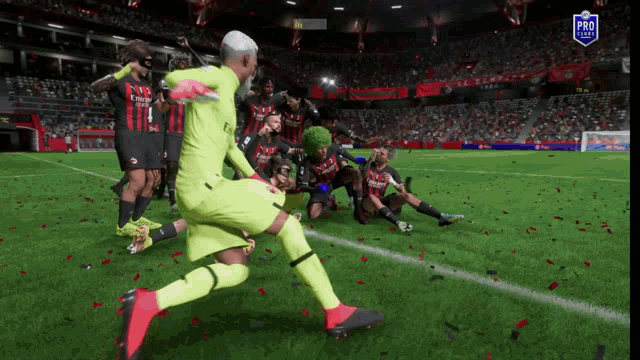 a soccer game is being played with a pro league logo