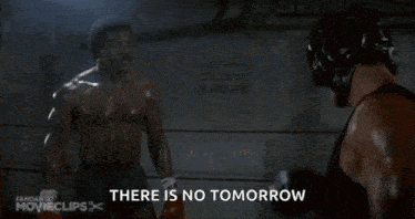 a close up of a man 's face with the words there is no tomorrow above him