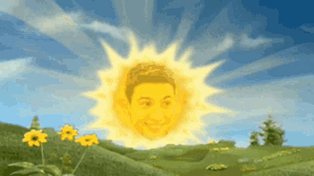 a cartoon sun with a boy 's face in it