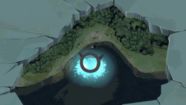 a cartoon drawing of a circle in the middle of a river