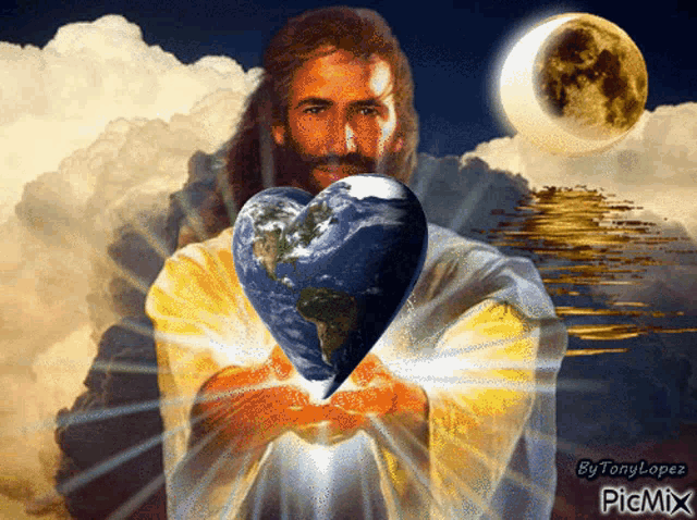 a picture of jesus holding the earth in his hands