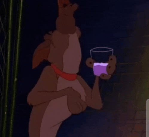 a cartoon character is holding a purple object in his paws