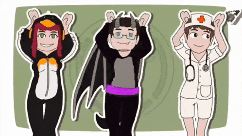 a cartoon of a nurse a doctor and a dragon