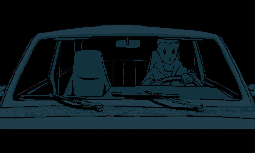 a cartoon of a man driving a car with the windshield open