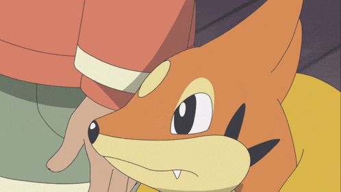 a close up of a cartoon fox with a yellow tail