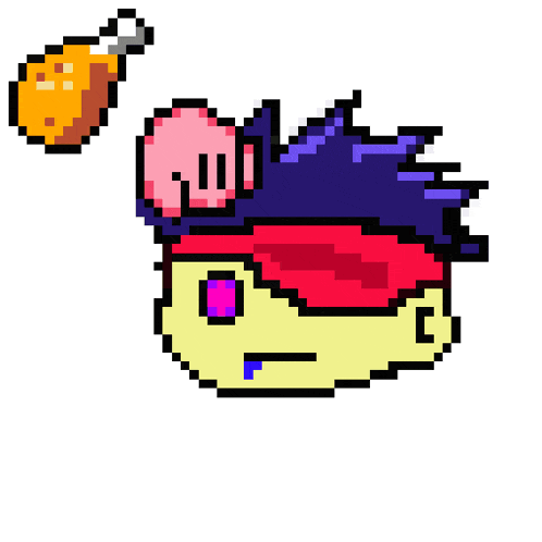 a pixel art of a person with a purple hair and a pink heart on top