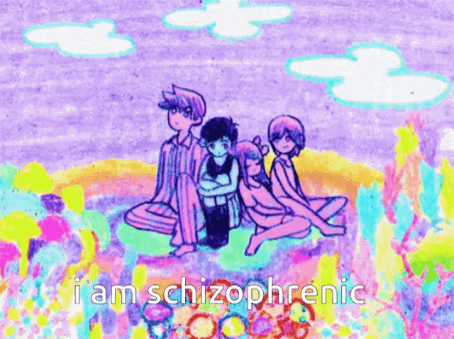 a drawing of a group of people with the words i am schizophrenic