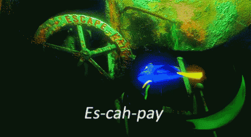 a fish is swimming in front of a wheel that says " escape free "