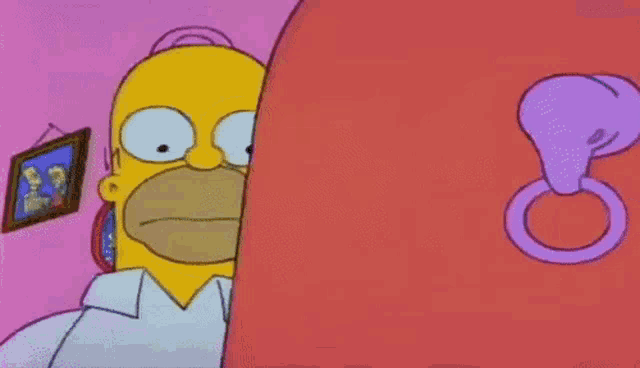 a cartoon of homer simpson looking at a picture on a wall